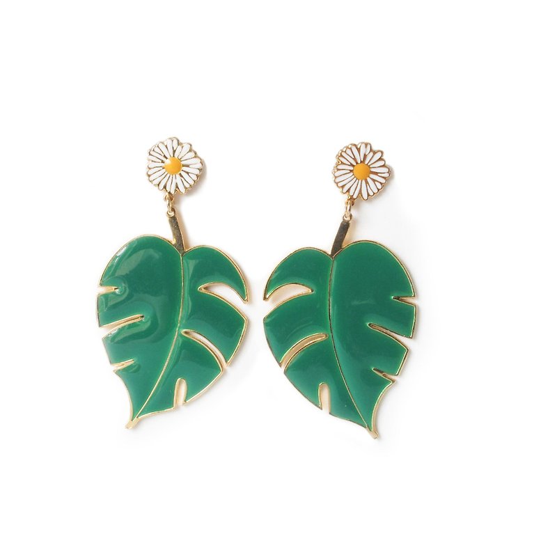 Big Leaf Earring - 耳環/耳夾 - 貴金屬 綠色