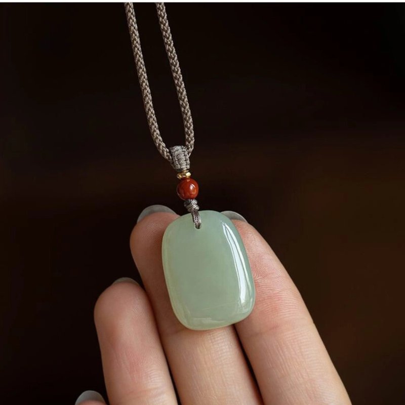 Natural authentic Hetian jade peace and safety pendant necklace - Necklaces - Jade Green