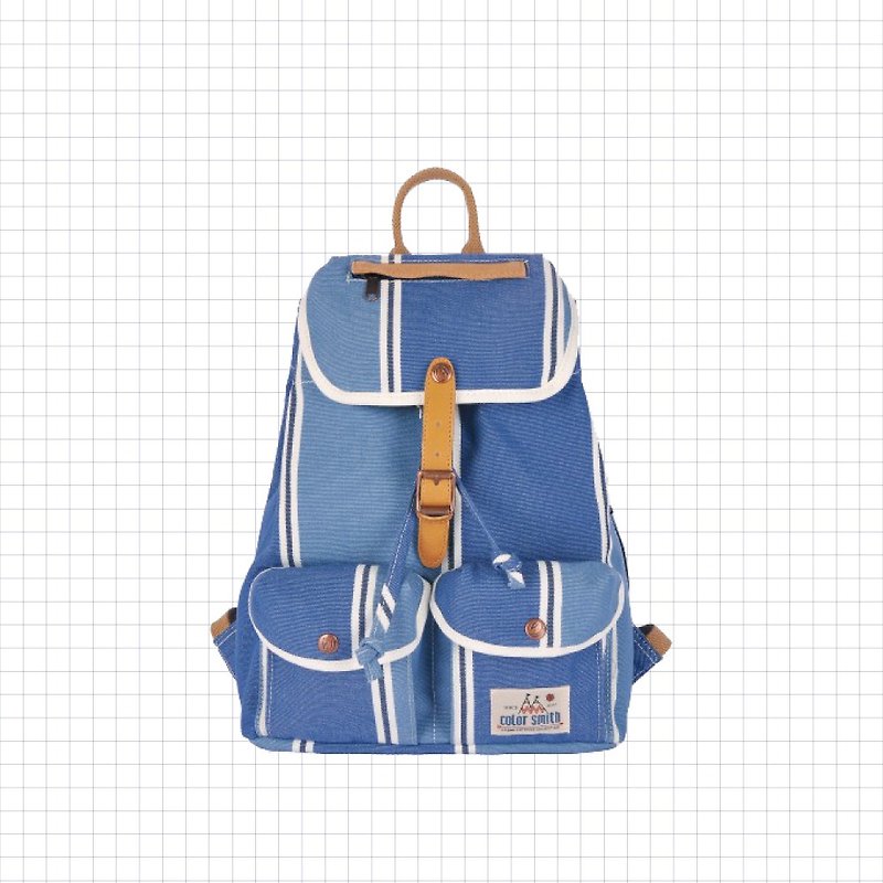 OR Light Drawstring Double Pocket Backpack OR1342-BS-S [Taiwan Original Bag Brand] - กระเป๋าเป้สะพายหลัง - ผ้าฝ้าย/ผ้าลินิน สีน้ำเงิน