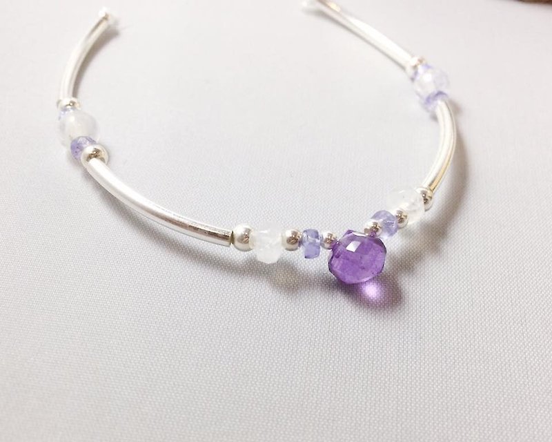 MH series _ custom sterling silver natural stone sun moon cat (limit: 1) - Bracelets - Gemstone Purple