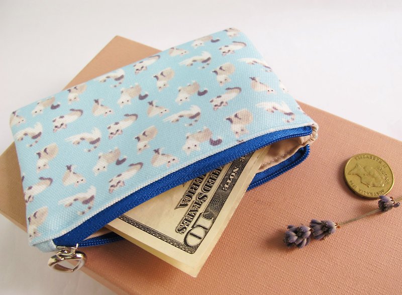 Cat purse small purse - กระเป๋าเครื่องสำอาง - ผ้าฝ้าย/ผ้าลินิน สีน้ำเงิน