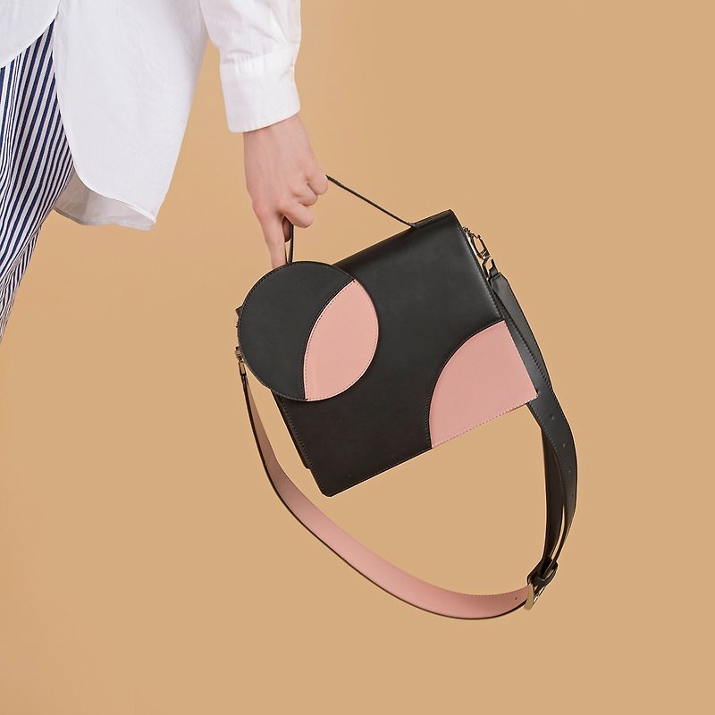 【メル] BAG混合色の単純な円形幾何学形状（黒） - ショルダーバッグ - 革 ブラック