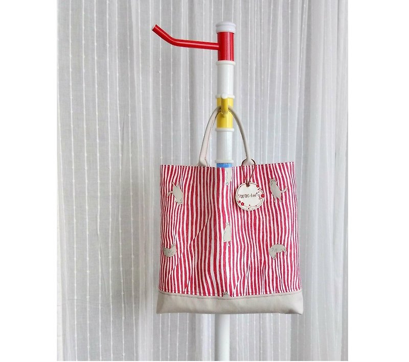 [BQS-Xiaofang Bag S] Red Line x Rolling Cat - Handbags & Totes - Cotton & Hemp Red