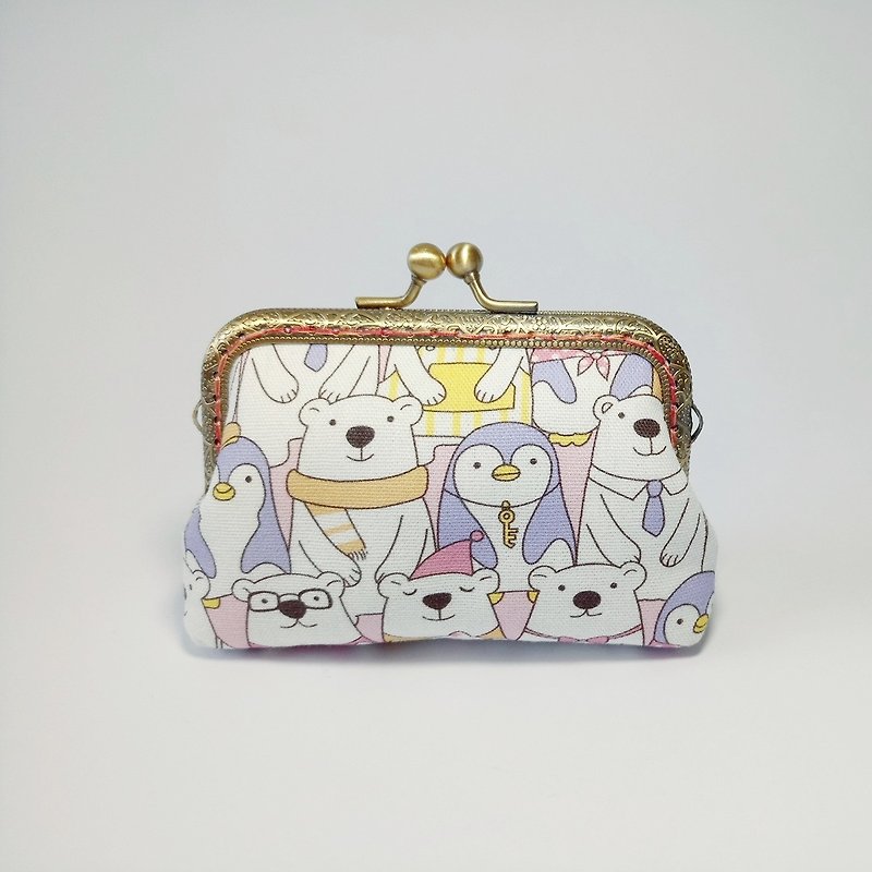 [A family of polar bears] Gold coin purse, clutch bag, Christmas exchange gifts - กระเป๋าคลัทช์ - ผ้าฝ้าย/ผ้าลินิน สึชมพู