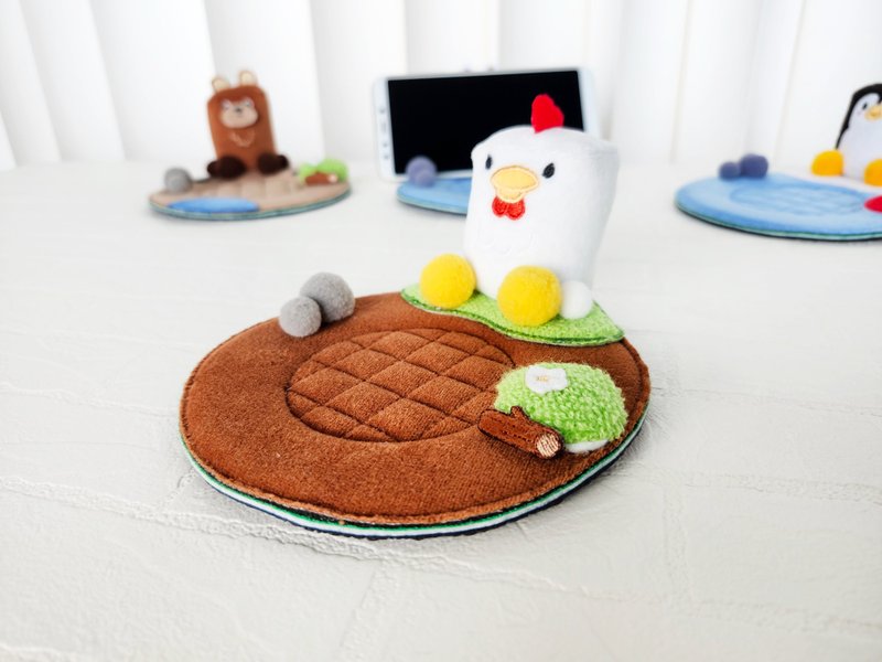 動物派對- 棕熊 杯墊手機座 辦公室小物 - 杯墊 - 繡線 藍色