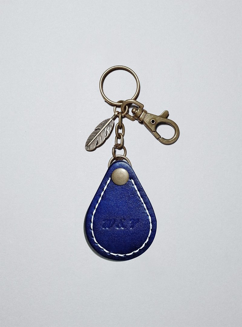 義大利植鞣革 / 雨滴名牌鑰匙圈 / 吊飾 客製 - 鑰匙圈/鑰匙包 - 真皮 藍色