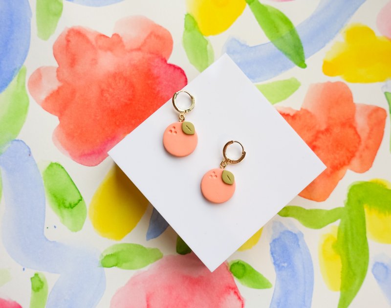 Fruit series - big auspicious small orange handmade soft ceramic earrings polymerclay earring - ต่างหู - ดินเผา สีส้ม