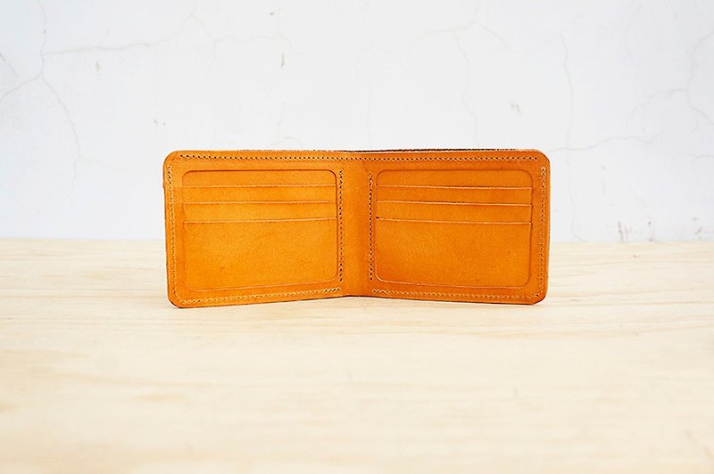 New leather の card slot short clip (card position x10 banknote layered x2 custom lettering) - กระเป๋าสตางค์ - หนังแท้ สีส้ม