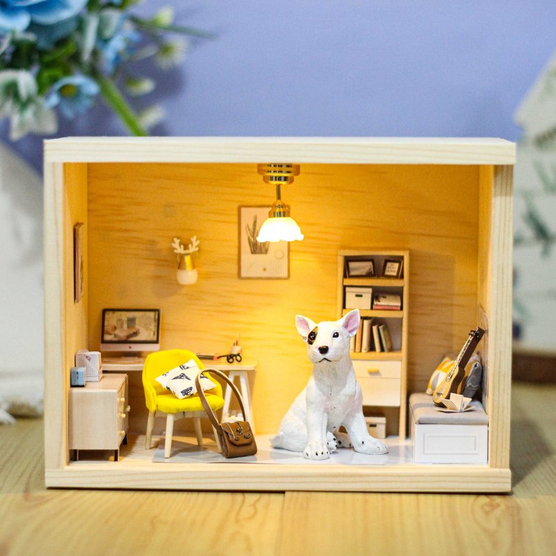 [Customized Pet Model] Bull Terrier Pocket House Wooden Baby Doll Commemorative Customization 7-8cm - Stuffed Dolls & Figurines - Other Materials 