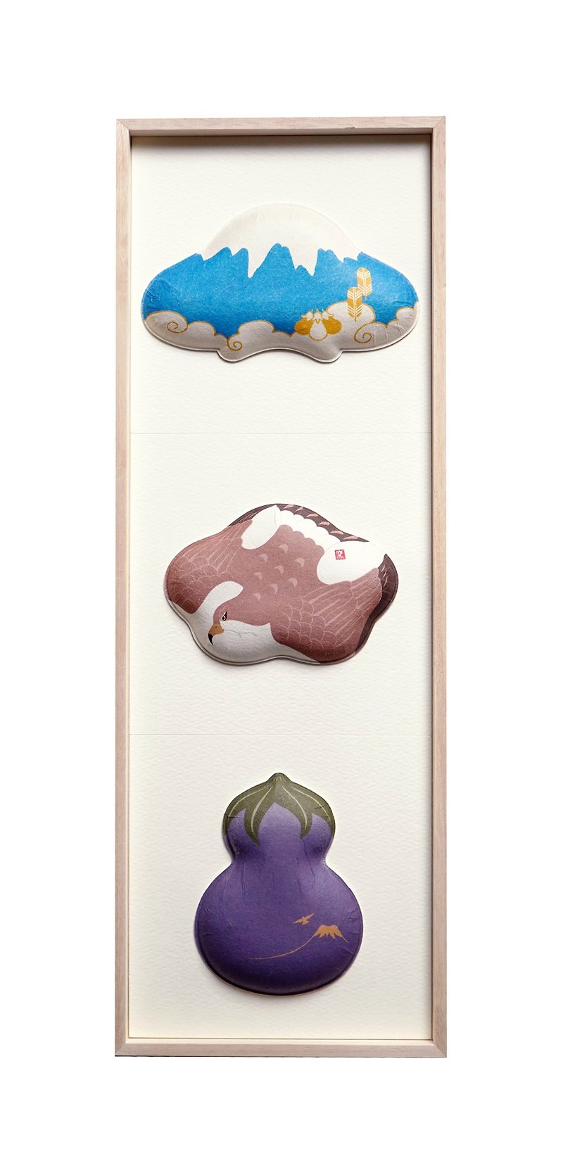 Washi Wall Decoration-3 kinds of Fukura, Fuji, Hawk, and Eggplant - Wall Décor - Paper 