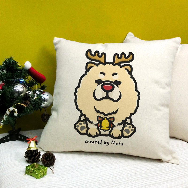 【聖誕禮物】XMAS鬆獅 純棉雙色帆布抱枕 - 枕頭/咕𠱸 - 棉．麻 
