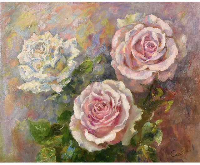 用玫瑰绘画 バラの絵 用鲜花绘 Flower Original Art Artwork