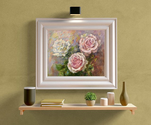 油彩画 バラの花束 本体約40cm x 32cm D.Desmond（Amazon.co.jp