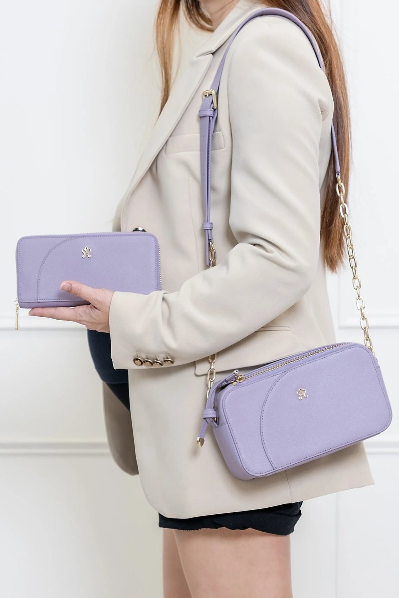Petale long clip (lilac) - กระเป๋าสตางค์ - หนังแท้ สีม่วง