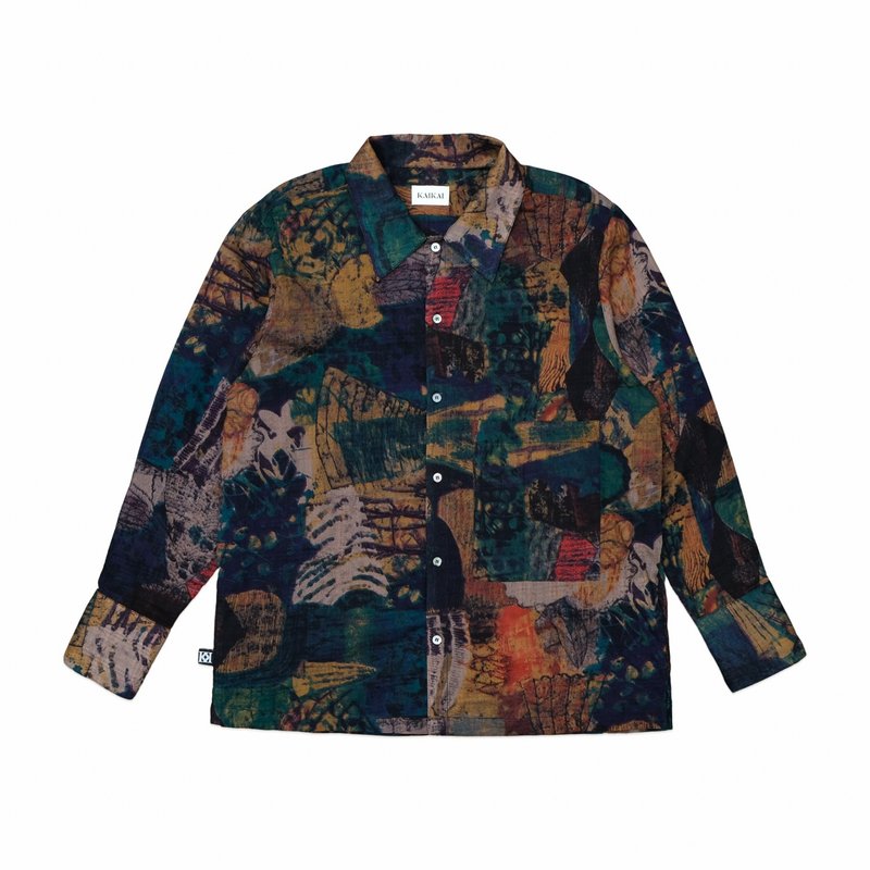 KAIKAI - Mirror Reflection - Embossed Printed Long Sleeve Shirt - Men's Shirts - Polyester Multicolor