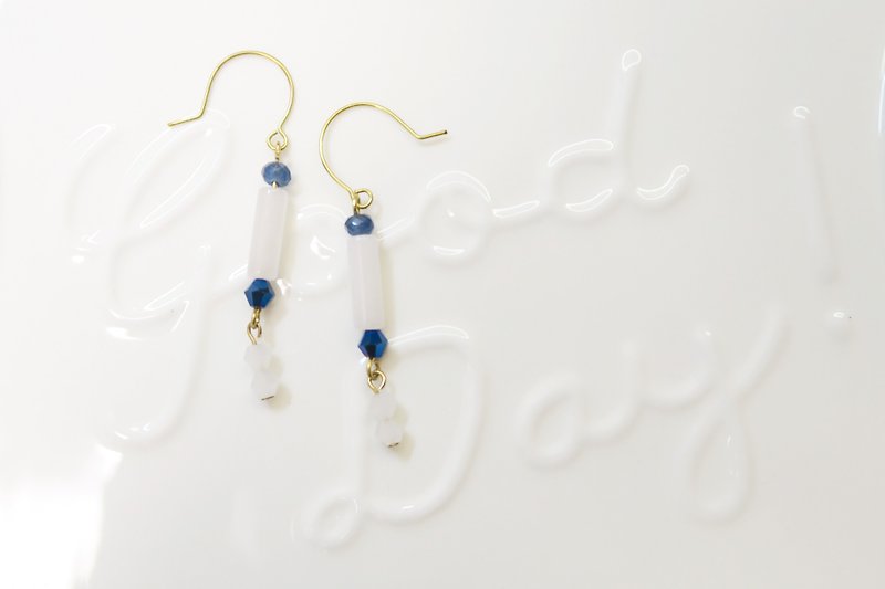 OUD Original-14Kgf-Natural White Jade-Crystal Beads Drop Earring/Clip-on - Earrings & Clip-ons - Jade White