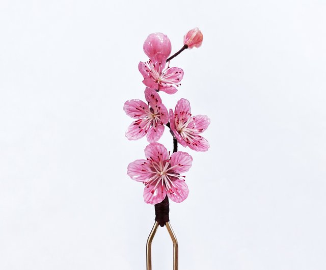 桃花 花開 桃花髮簪 手造日本樹脂花飾 十二花季 三月 設計館若桑手作 髮飾 Pinkoi