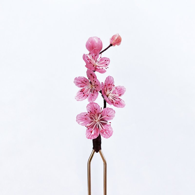 【Peach Blossom. Flowers bloom] Peach blossom hairpin. Handmade Japanese resin floral ornament. The twelfth flower season - March. - Hair Accessories - Resin Pink