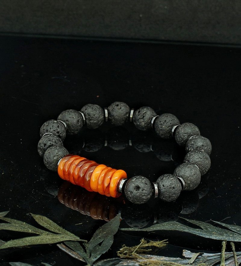 火山石老蜜蠟 10mm 手鍊 ( Lava Stone Amber Bracelet ) - 手鍊/手環 - 玉石 