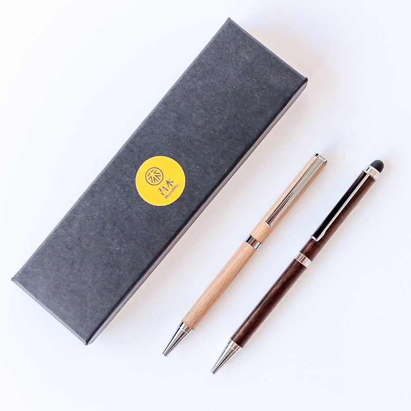 Touch ball pens [with Ray carving characters / with black pencil case / with pen] wood handwriting pen - ปากกา - ไม้ 