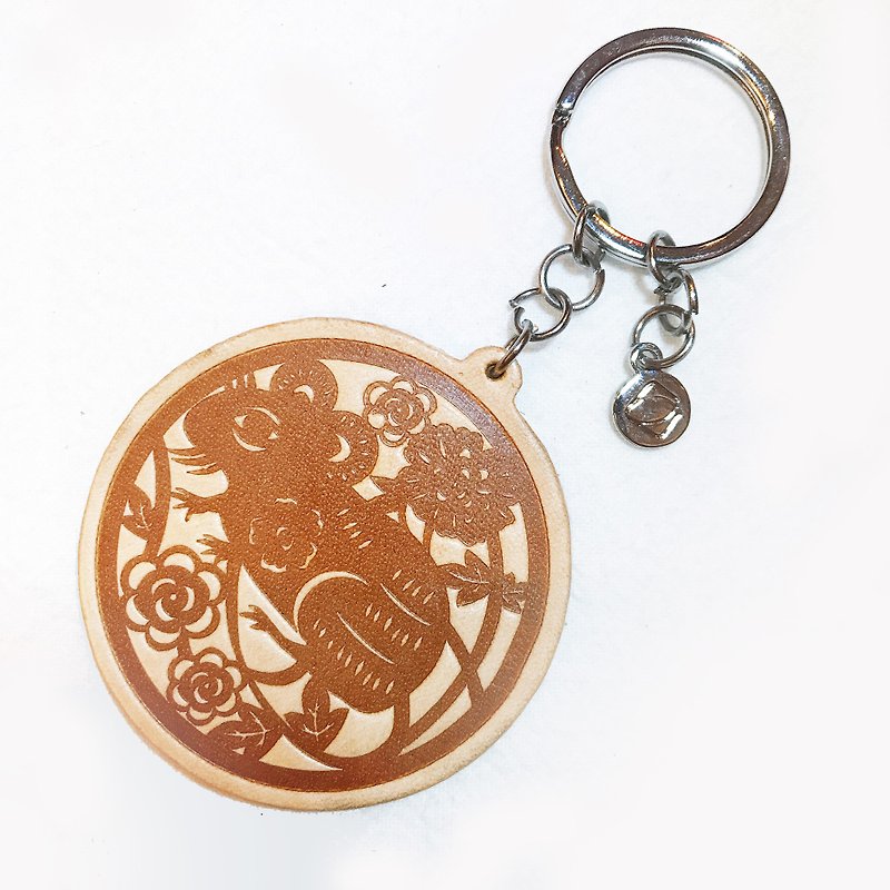 【La Fede】Leather Zodiac key ring (rat/ox/tiger/rabbit) - Keychains - Genuine Leather Brown
