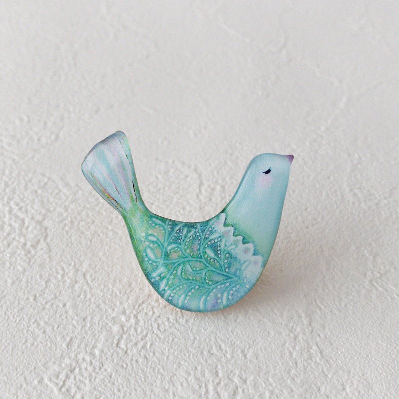幸せな小鳥のブローチ(ソーダ) - 胸針/心口針 - 樹脂 藍色