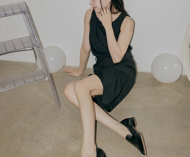 ポインテッドトゥ - 太めヒールミュール - ブラック - ショップ no216