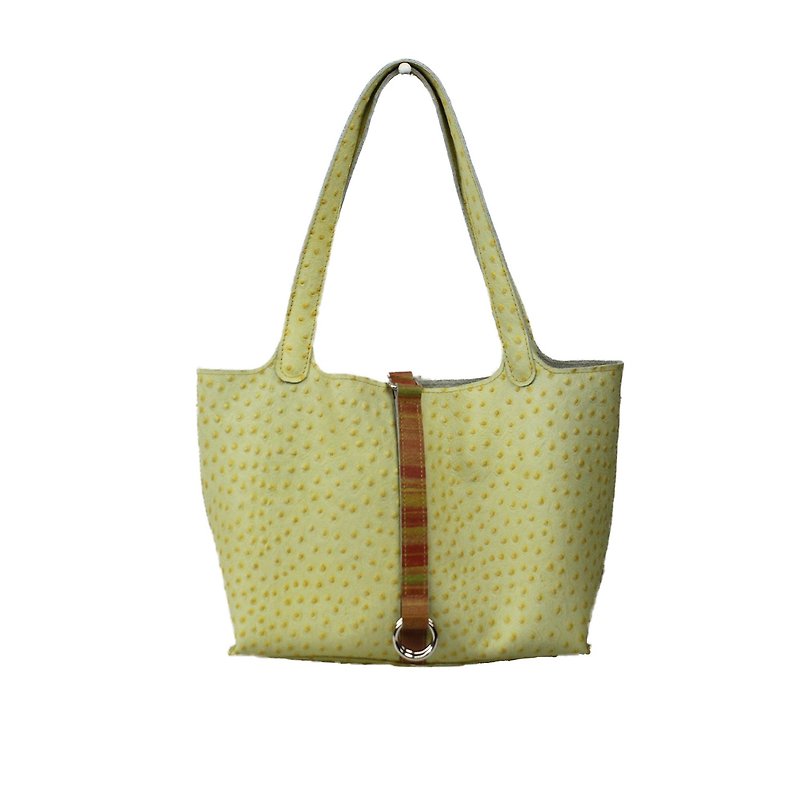 AMINAH-Yellow ostrich embossed leather handbag【Art.202】 - Handbags & Totes - Genuine Leather Yellow