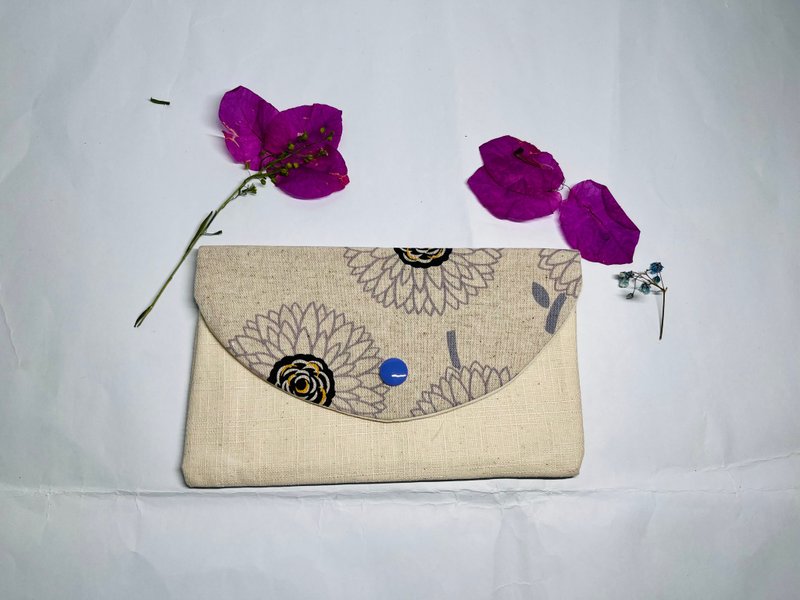 Korean cloth original design handmade flower series small cloth bag - กระเป๋าใส่เหรียญ - ผ้าฝ้าย/ผ้าลินิน สีเทา