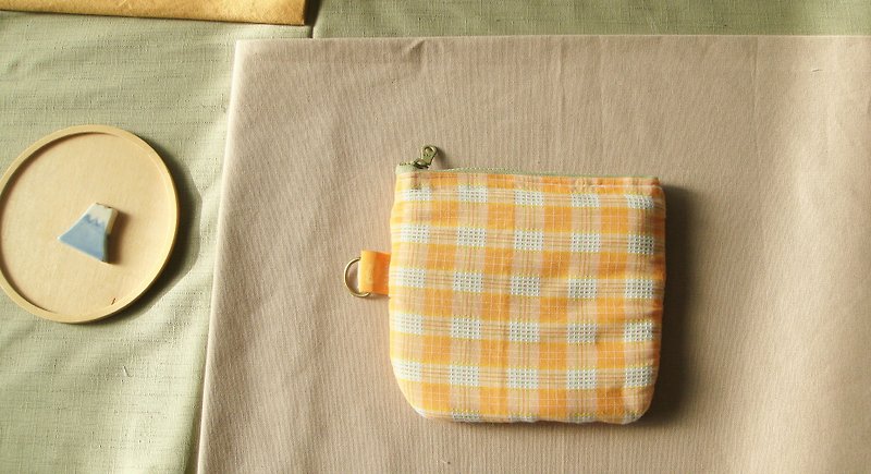 Lifa melon jacquard plaid fabric l limited edition l clutch bag sundries bag - Toiletry Bags & Pouches - Cotton & Hemp Orange