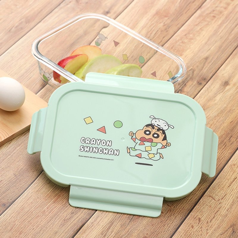 Crayon Shin-chan heat-resistant glass crisper-1000ml capacity lock pajamas lunch box - กล่องข้าว - แก้ว หลากหลายสี