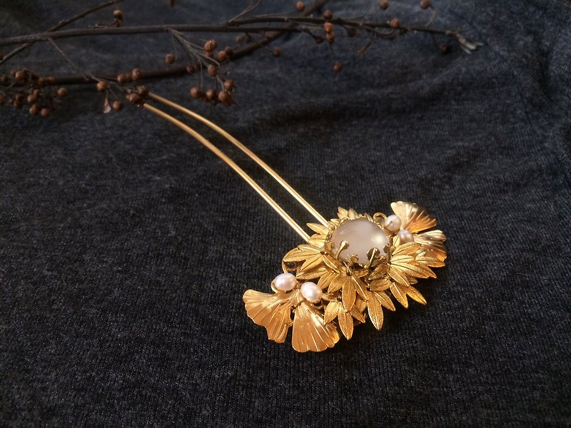 メープル - クラシック手作りの真珠のヒスイの水ミストボブ - ヘアアクセサリー - 宝石 ゴールド
