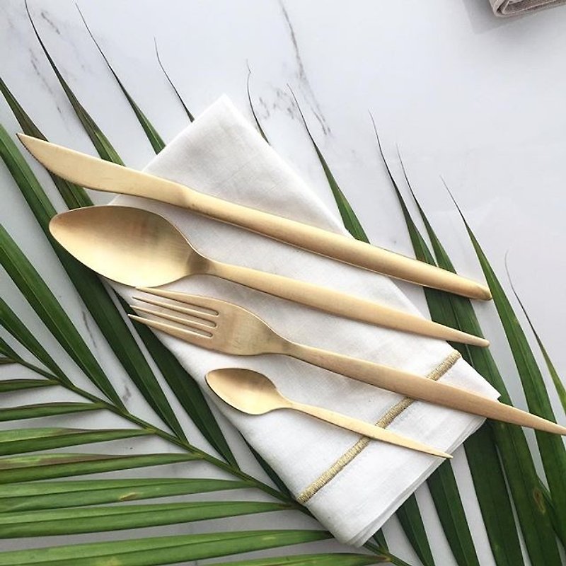 [Portuguese HERDMAR Centennial Tableware Gift Box] Tiffany Four Pieces-24K Vintage Gold - Cutlery & Flatware - Other Metals Gold