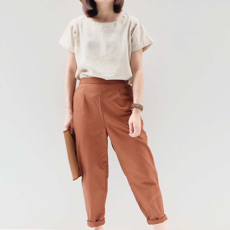 Charlie Pants : ThaiTea Color (CHA-YEN) - 闊腳褲/長褲 - 棉．麻 橘色