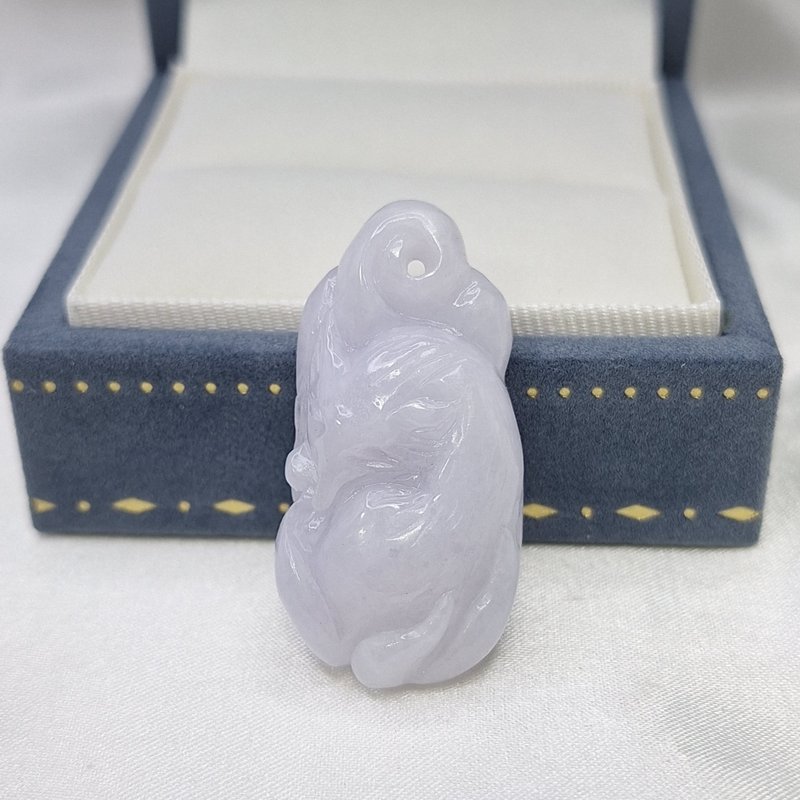 冰紫羅蘭九尾狐 睡狐 吊墜 | 天然緬甸玉A貨翡翠 - 項鍊 - 玉石 