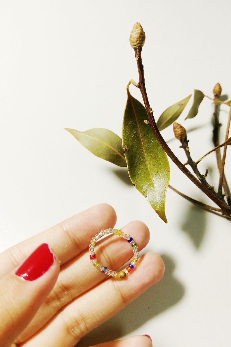 吞一口雲-玻璃珠黃銅戒指 - 戒指 - 玻璃 透明