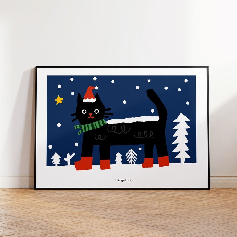 Art print/ Santa Cat /Christmas winter poster A4,A3 - โปสเตอร์ - กระดาษ 