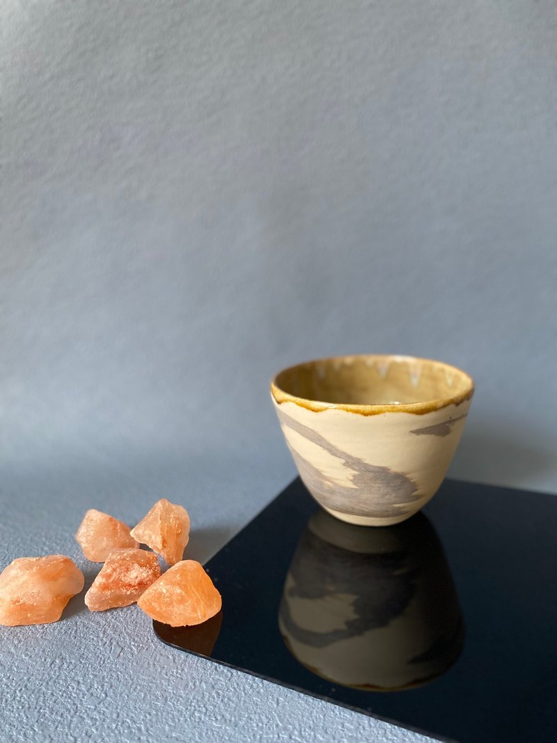 Fengwo Earth Yellow and White Handmade Ceramic Bowl - Marble Treasure Series - Bowls - Pottery Yellow