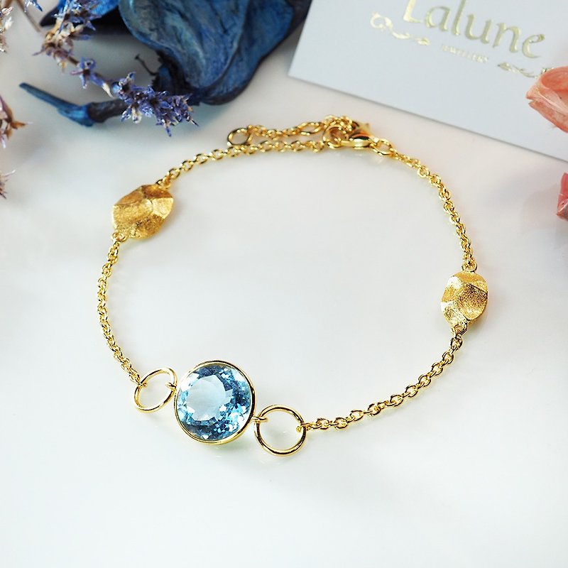 November Birthstone||Constellation Star Morning||Single Stone sterling silver plated yellow K gold leaf bracelet - Bracelets - Precious Metals Blue