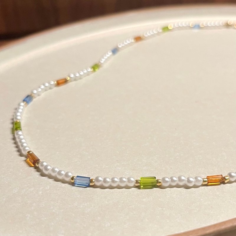 Retro Contrast Color Crystal Small Pearl Necklace Beaded Necklace - Necklaces - Other Materials Multicolor