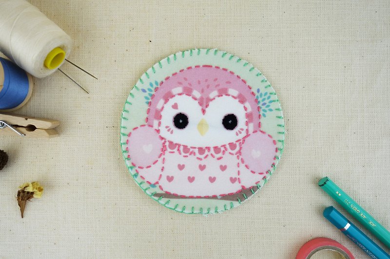 Hand sewing cloth coaster - love owl - ที่รองแก้ว - เส้นใยสังเคราะห์ หลากหลายสี