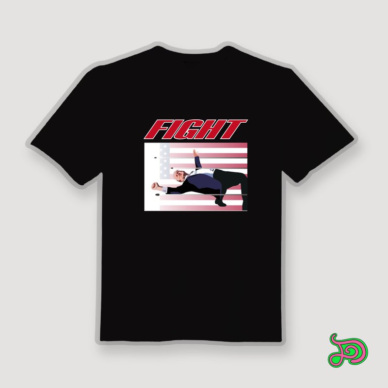 TRUMP FIGHT 川普 插畫 浴血握拳 衣服 T恤 黑T 純棉 潮T 排汗衣 - 男 T 恤 - 棉．麻 多色