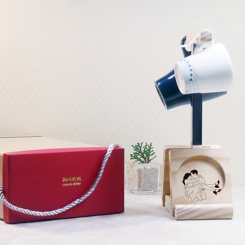 新郎抱新娘 郎才女貌 擁抱幸福 結婚禮物 杯墊 馬克杯架 手提禮盒 - 擺飾/家飾品 - 木頭 咖啡色