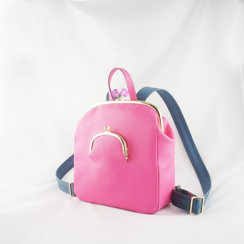 【Backpack Series】- Pink Cube Gold Backpack - กระเป๋าเป้สะพายหลัง - หนังแท้ สึชมพู