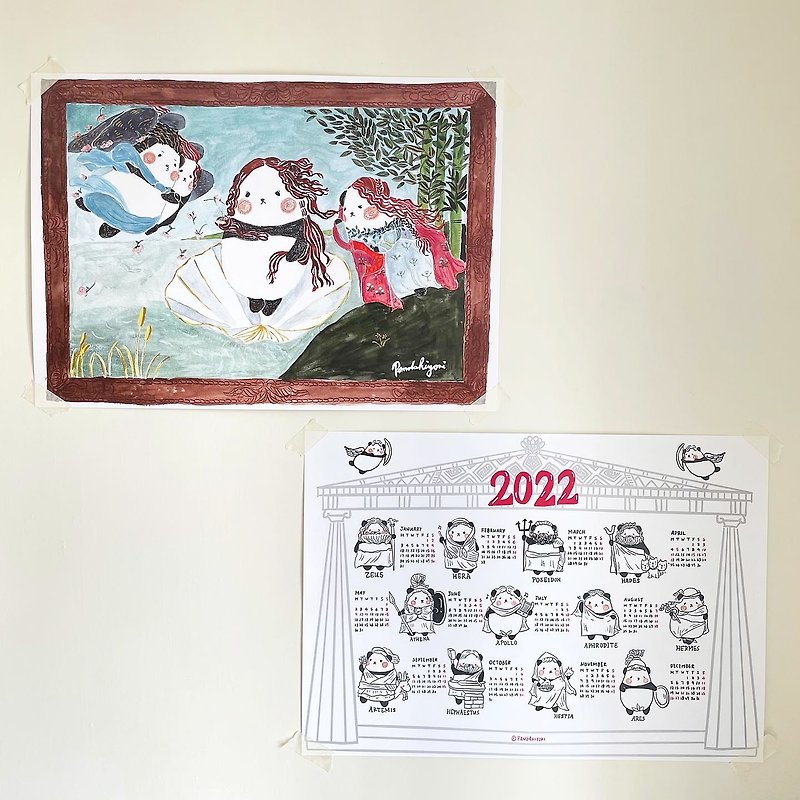 2022年のパンダカレンダー-XiongNasとOlympusのクマの神々 - カレンダー - 紙 多色