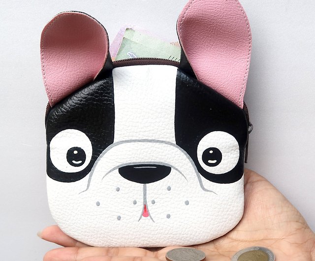 Leather Wristlet Coin/change Purse,Jewelry Holder,lovely French Bulldog shape 