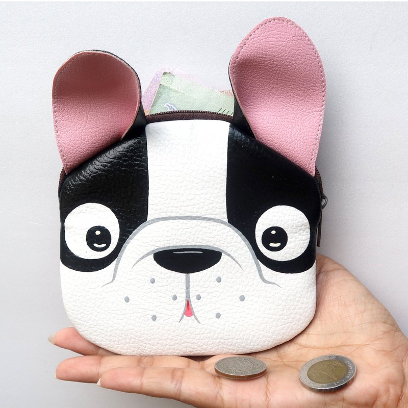【雙11折扣】French bulldog coin purse ,small synthetic leather wallet bag with zip. - 零錢包/小錢包 - 人造皮革 白色