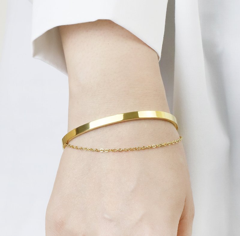 [Customized] C-shaped Stainless Steel adjustment chain bracelet / gold / can be engraved - สร้อยข้อมือ - สแตนเลส สีทอง