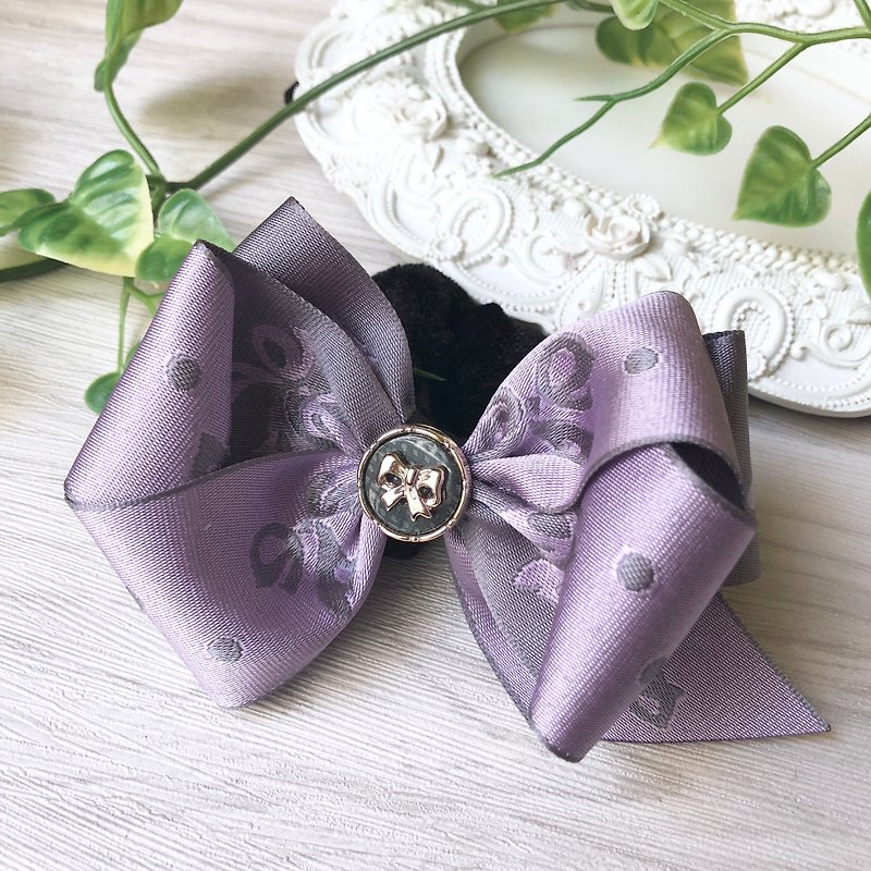 Asymmetrical bow large intestine ring / purple + gray - Hair Accessories - Other Materials Purple