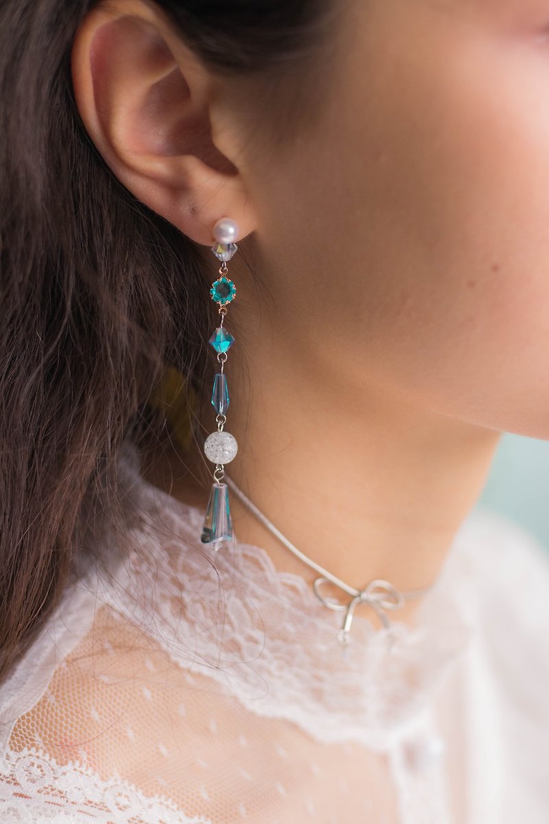 Raindrop 925 Silver Earrings - ต่างหู - ดินเหนียว สีน้ำเงิน
